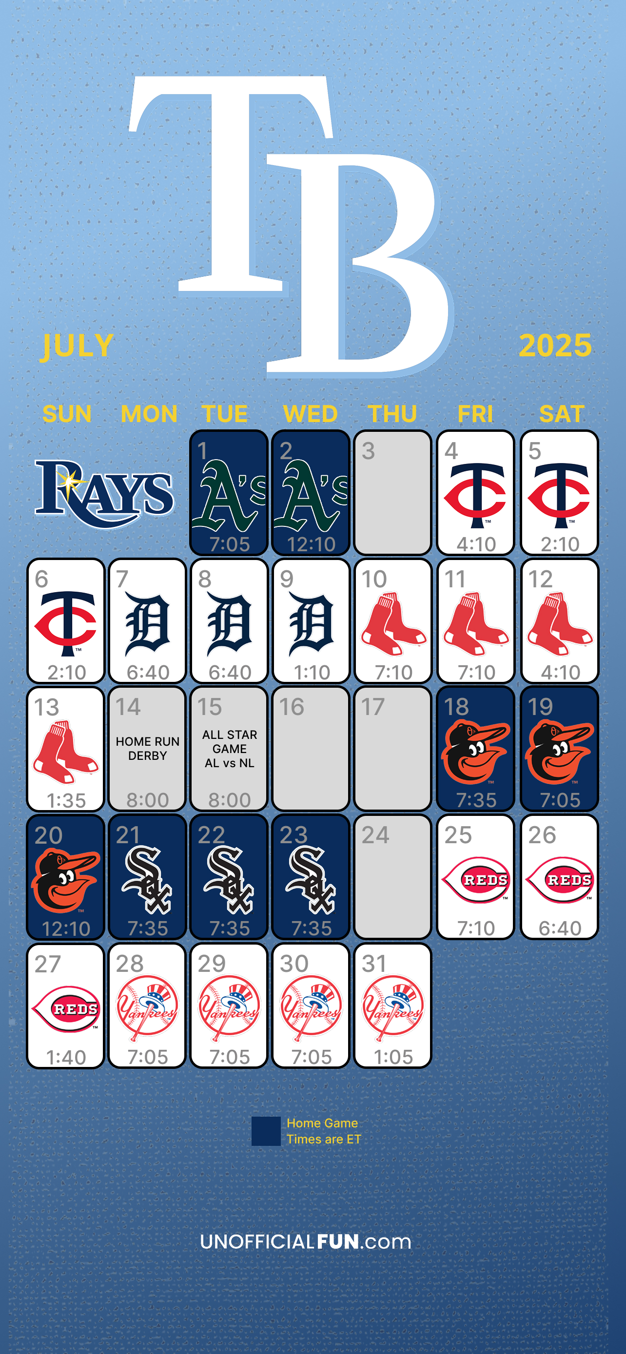 Tampa Bay Rays July 2025 Wallpaper Schedule